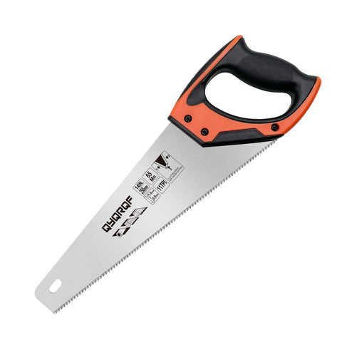 QYQRQF 14-inch handsaw with sharp teeth for fast wood cutting.