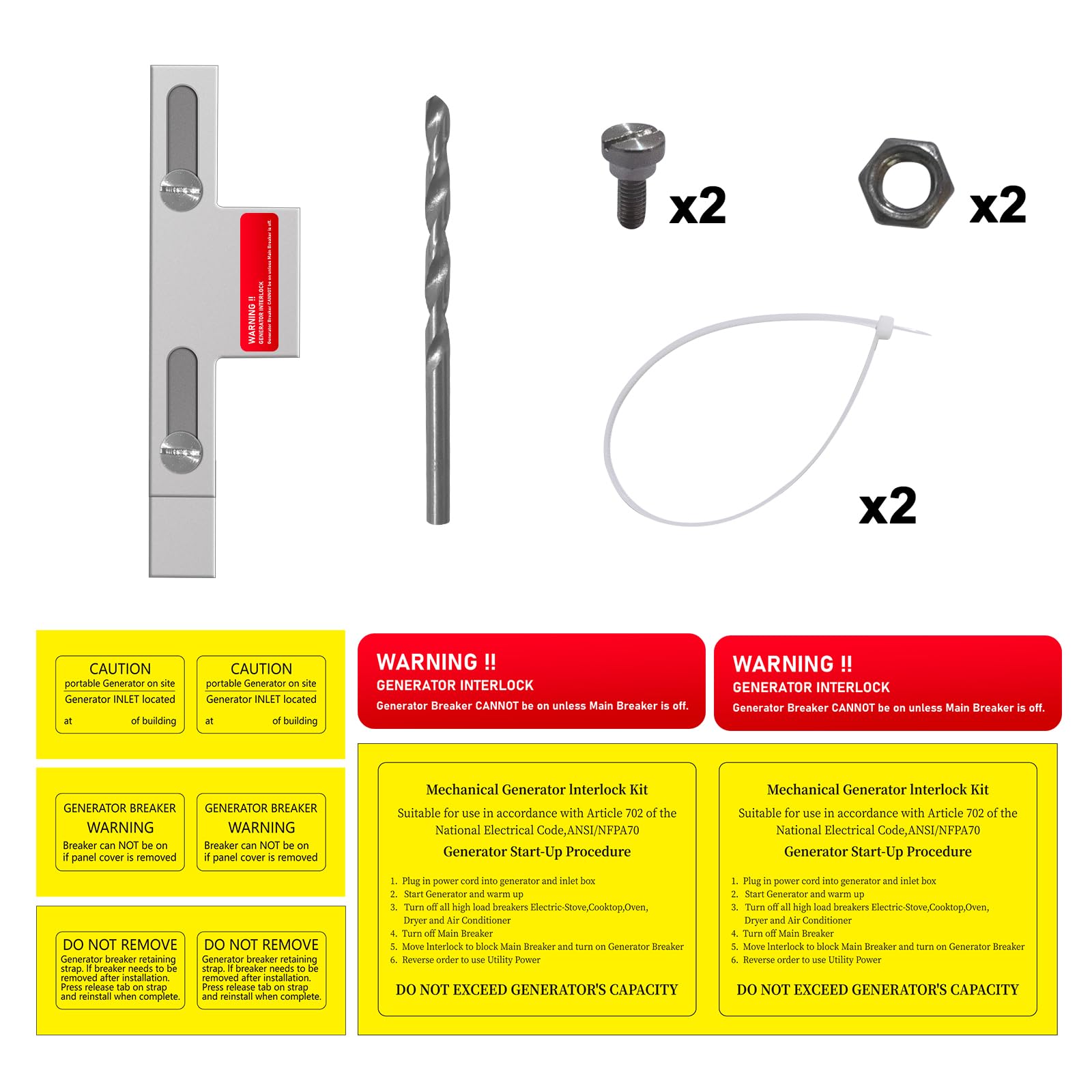 QYZZRS startup procedure label for safe generator testing.