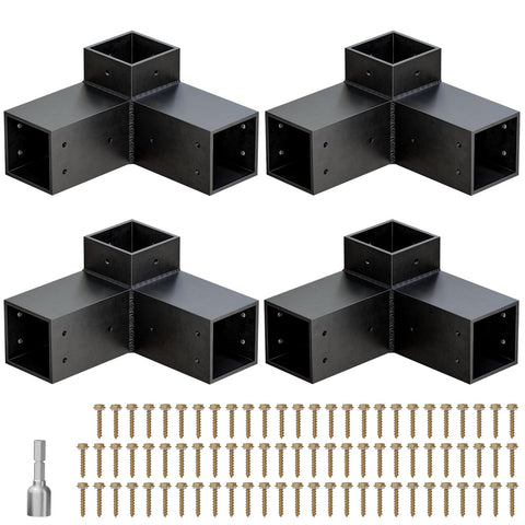 QZER 3-Way Pergola Brackets in black for sturdy outdoor corners.