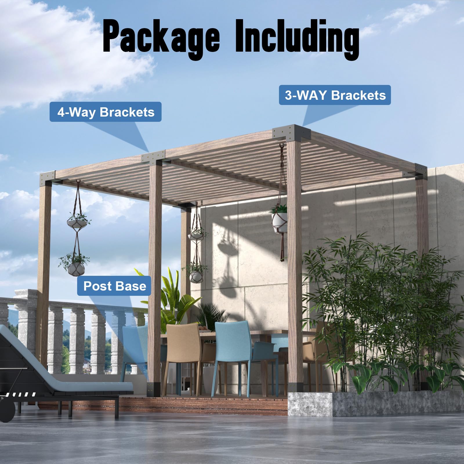 QZER outdoor-use brackets for patios, decks, and gardens.