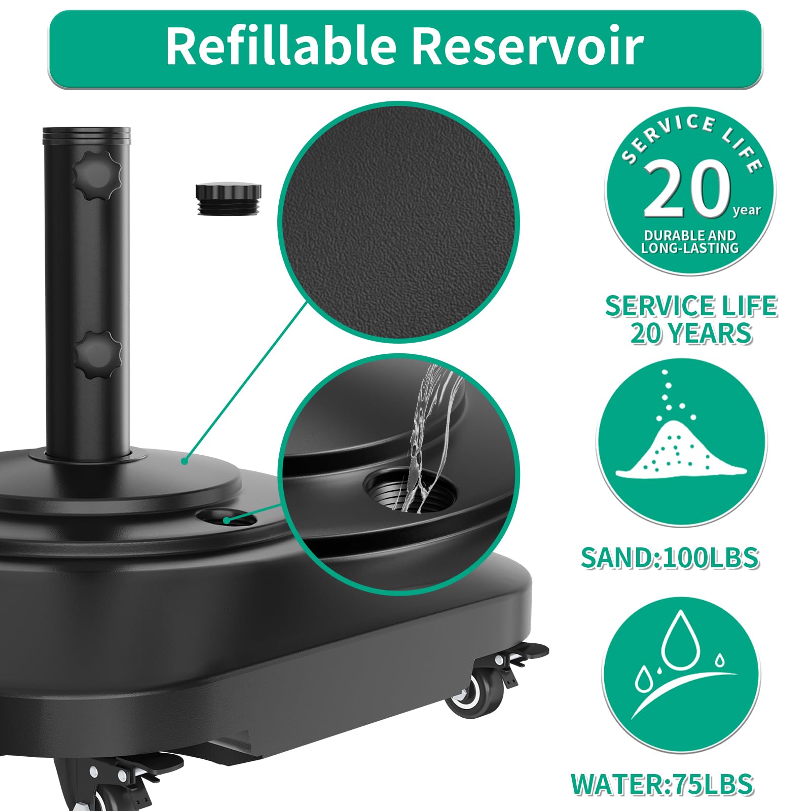 Dimensions of the QZER base to fit most umbrellas.