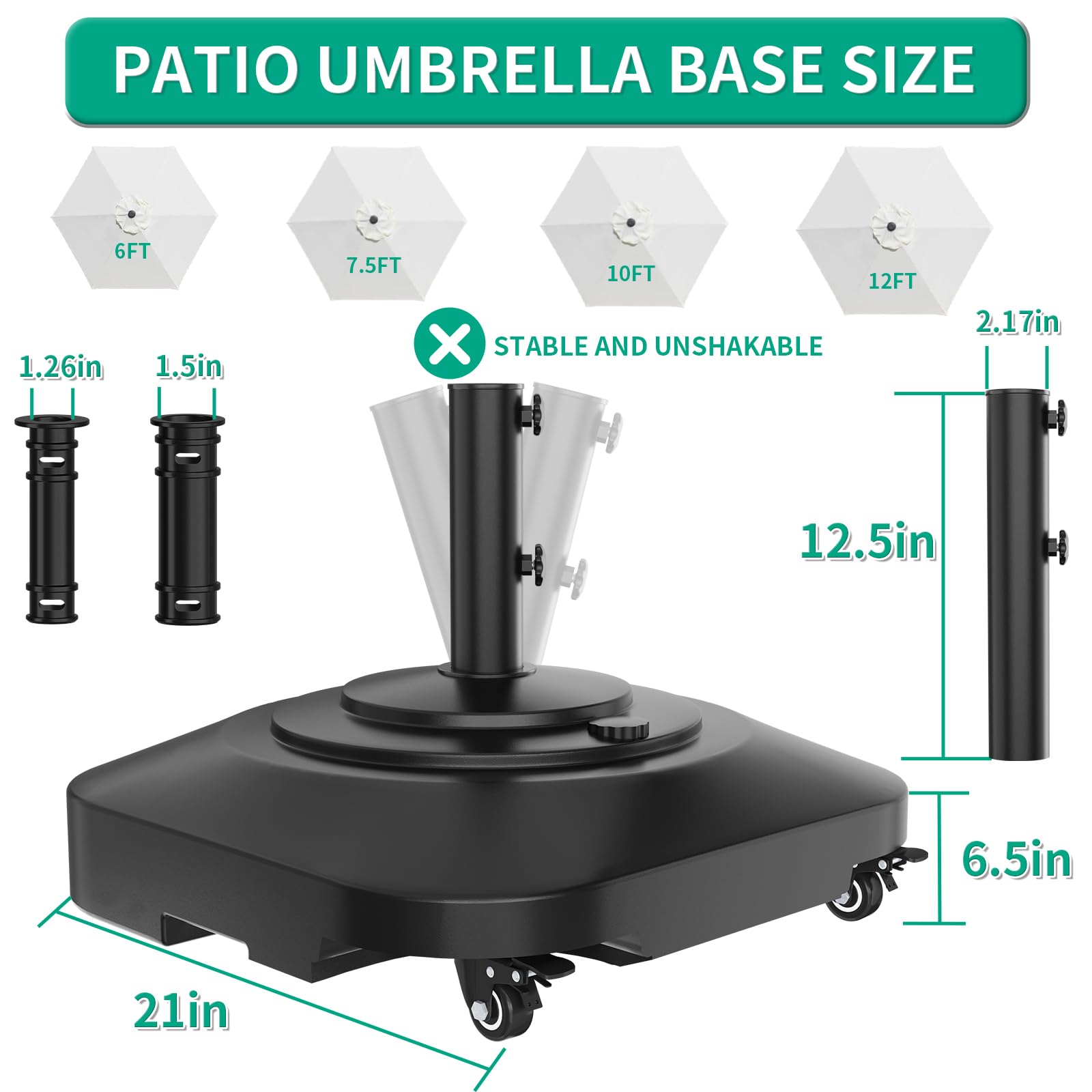 Sleeves included in the QZER base for versatile umbrella fit.