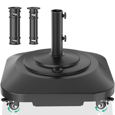 QZER umbrella base with wheels — front view for easy mobility and positioning.