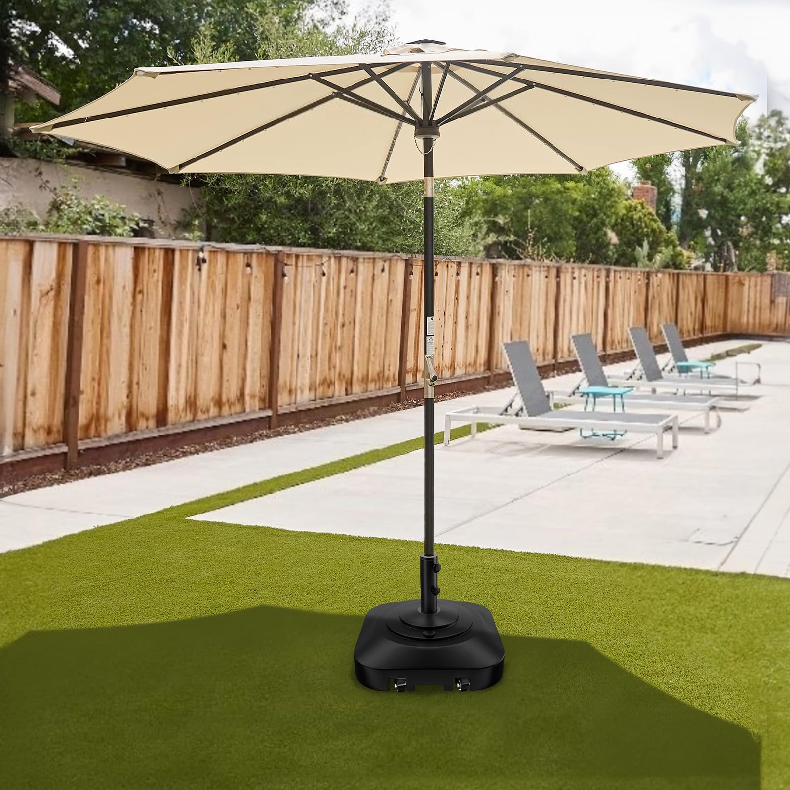 Contemporary design suitable for patios, decks, and pools.