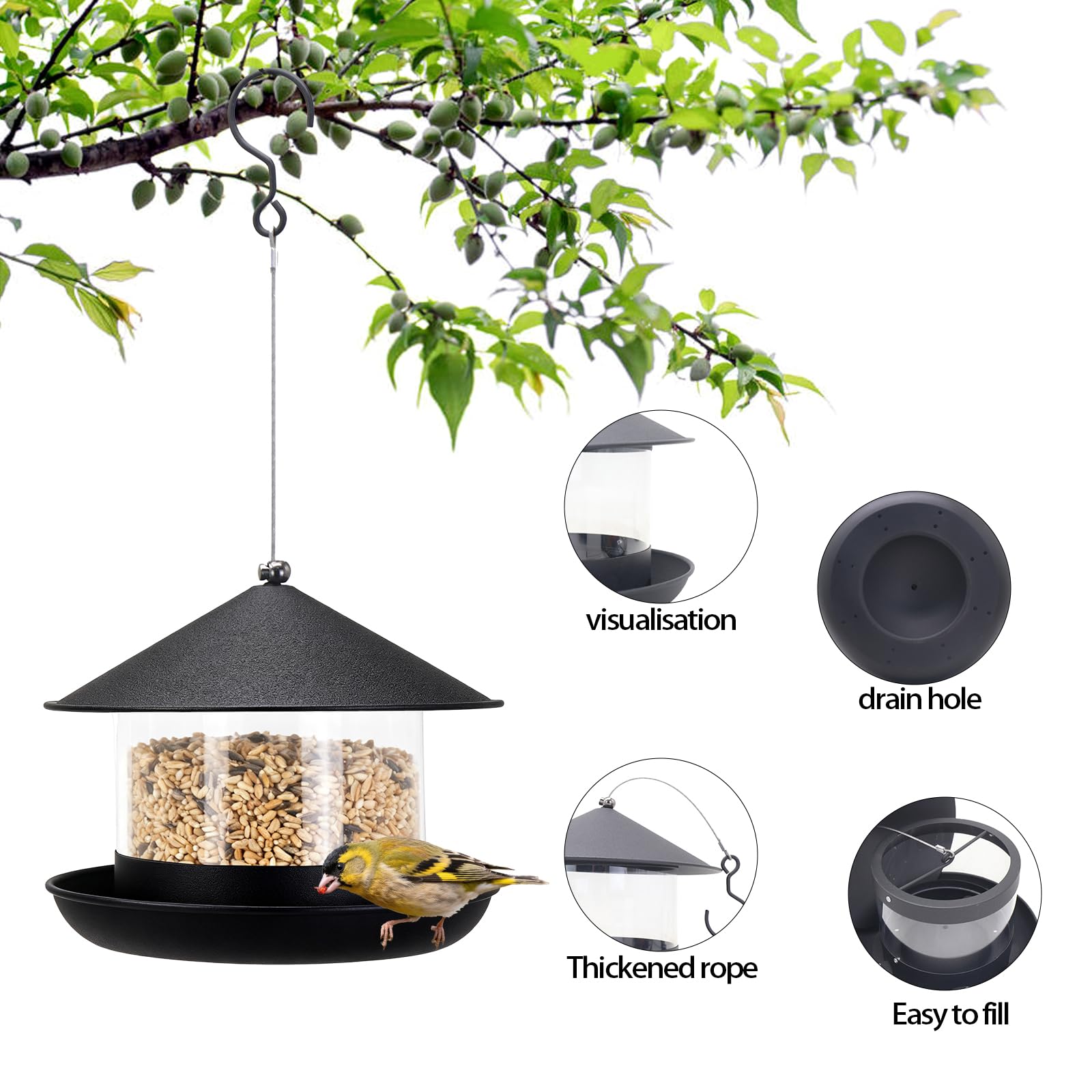 QZLOHOM wild bird feeder hanging options enables flexible placement