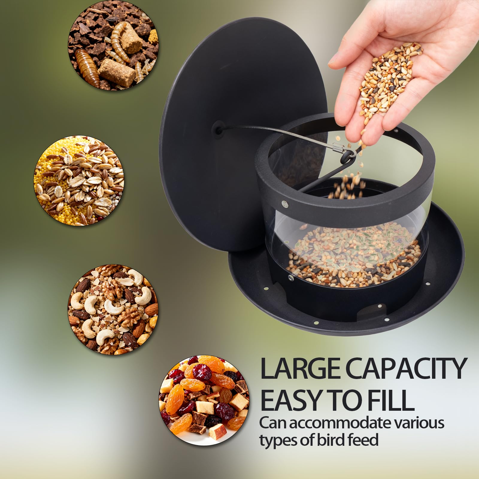QZLOHOM wild bird feeder transparent container for quick seed monitoring