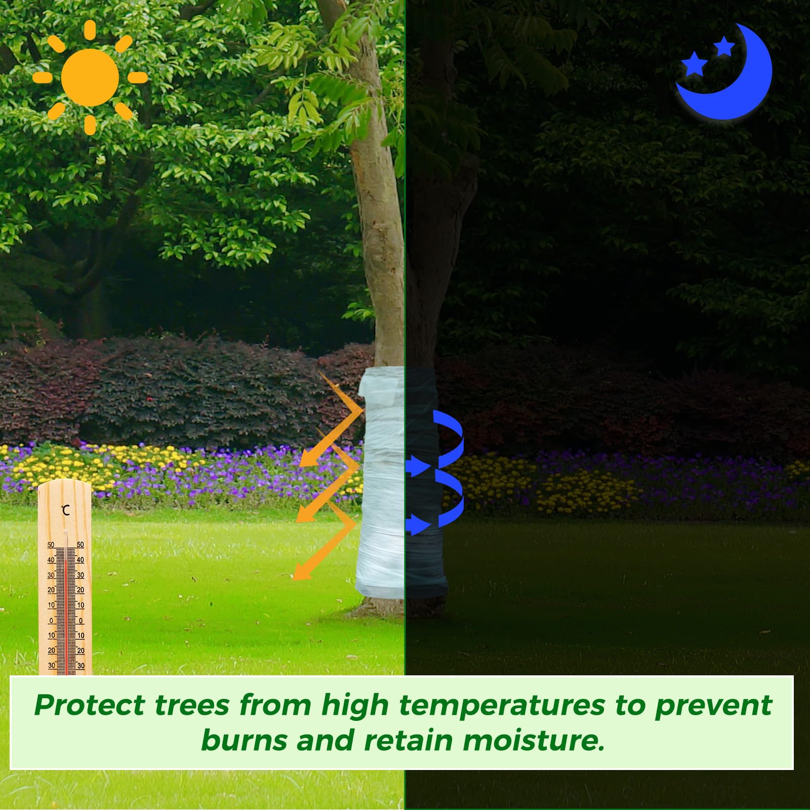 QZXALGS easy-install tree wrap demonstrates tool-free setup around the base.