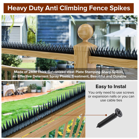 Spikes along a gate edge deter climbing and trespassing