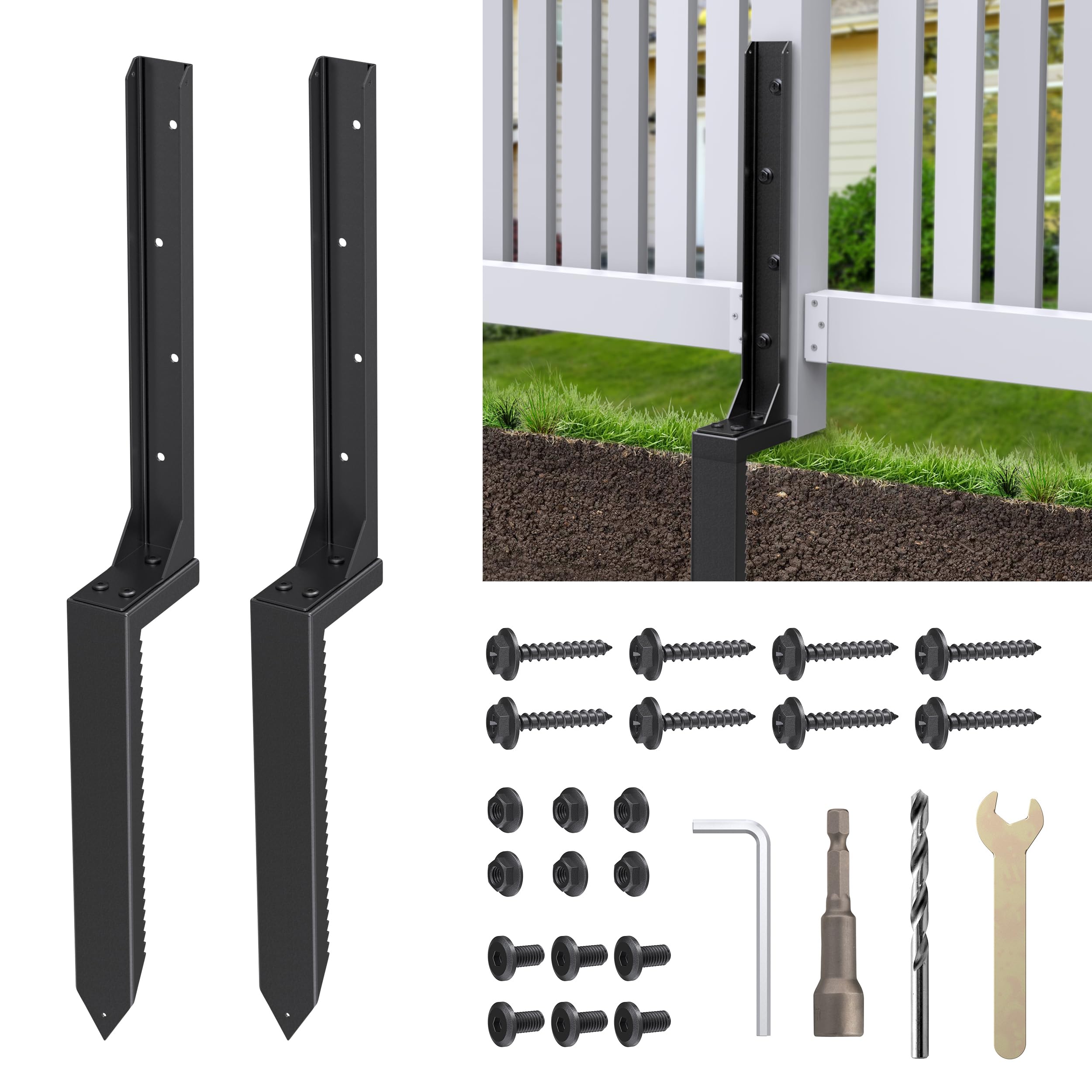 QZXRKEJI fence post repair kit 2pack installation for durable post stabilization outdoors.