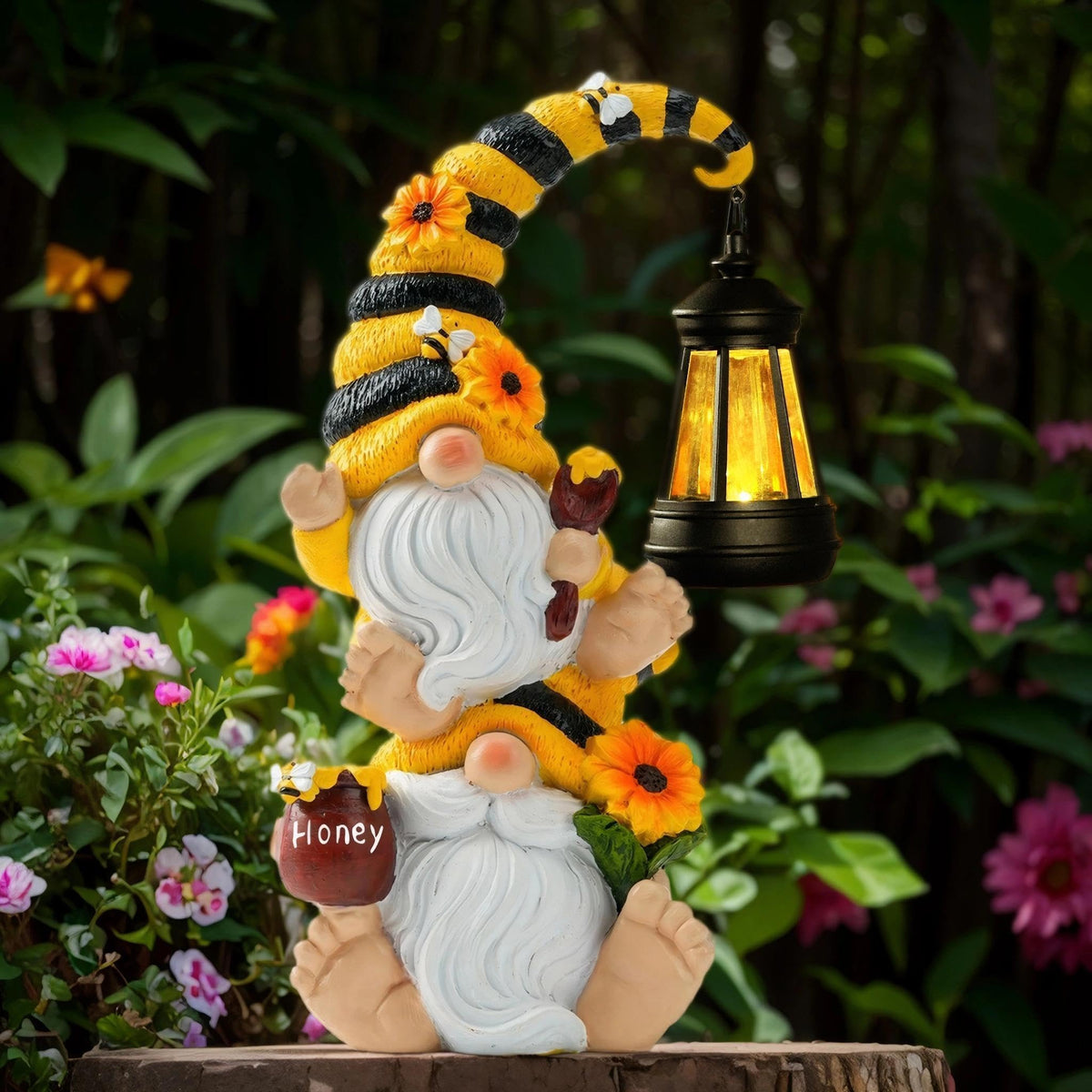 QZZP Solar Bee Gnome Lantern lights garden paths with warm, energy-saving glow.