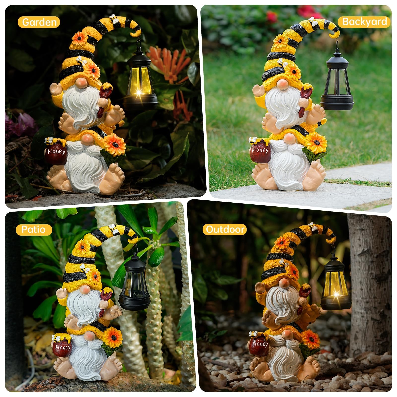 QZZP Weatherproof resin gnome resists rain, sun, and snow for year-round display.