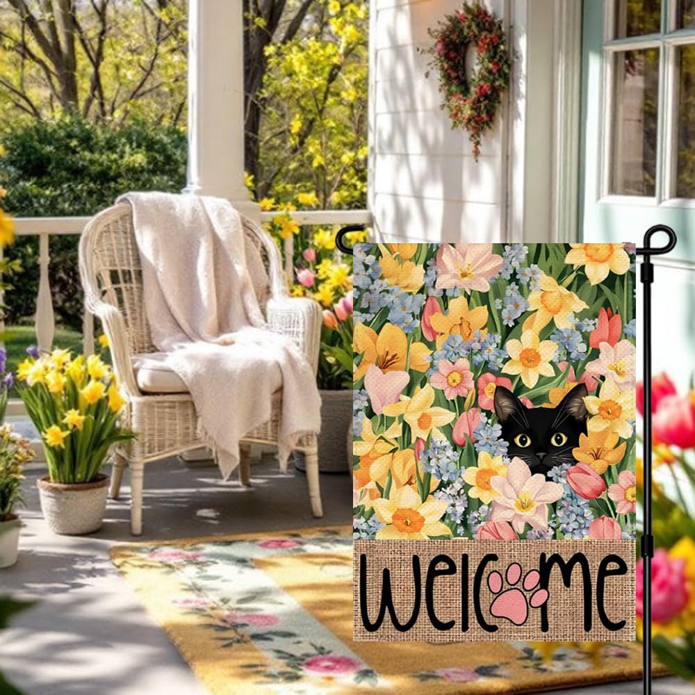 RABUSOFA black-cat-welcome-banner adds playful charm to entryways with durable outdoor design.
