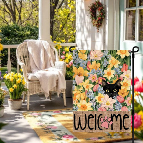 RABUSOFA black-cat-welcome-banner adds playful charm to entryways with durable outdoor design.