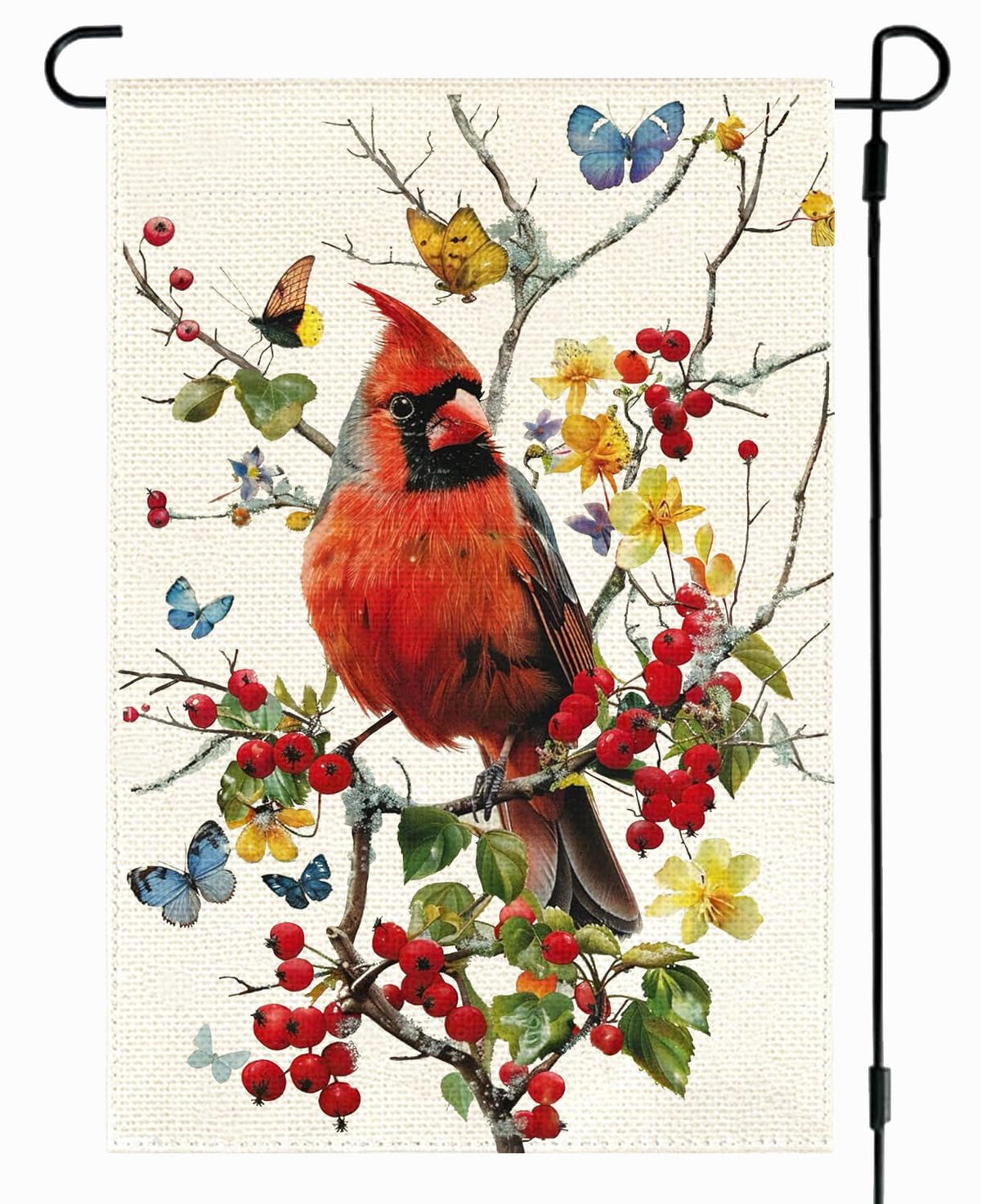 RABUSOFA Cardinal Spring/Summer flag front view with butterfly flowers for porch decor