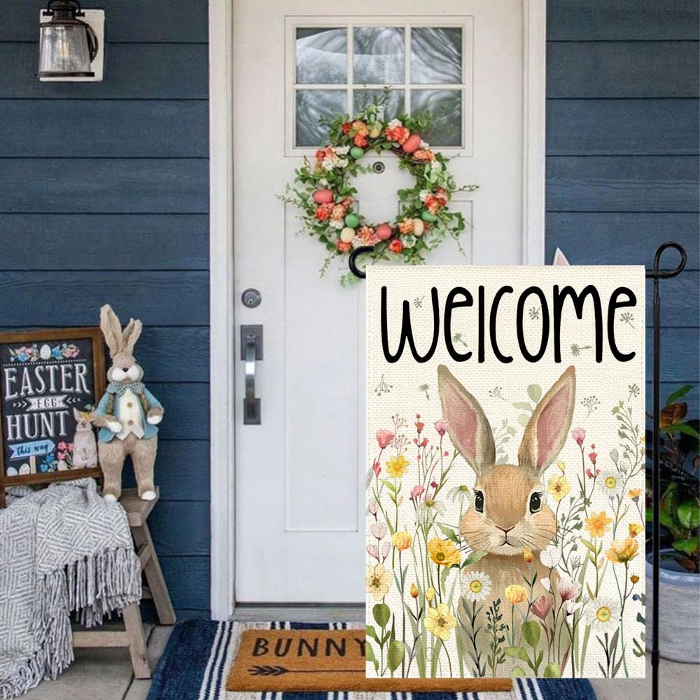RABUSOFA spring flag features a friendly bunny motif for outdoor display.