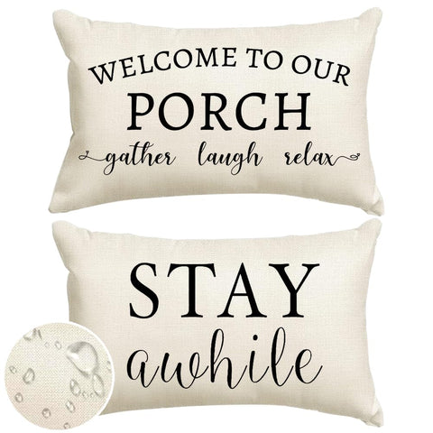 Rabusofa front porch sign pattern on 12x20 cover, ideal for welcoming outdoor spaces.