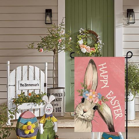 RABUSOFA Happy Easter Bunny Garden Flag reversible design visible from both sides.