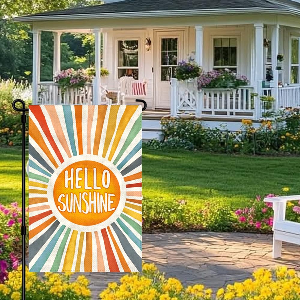 RABUSOFA Hello Sunshine flag, double-sided visibility from multiple angles.