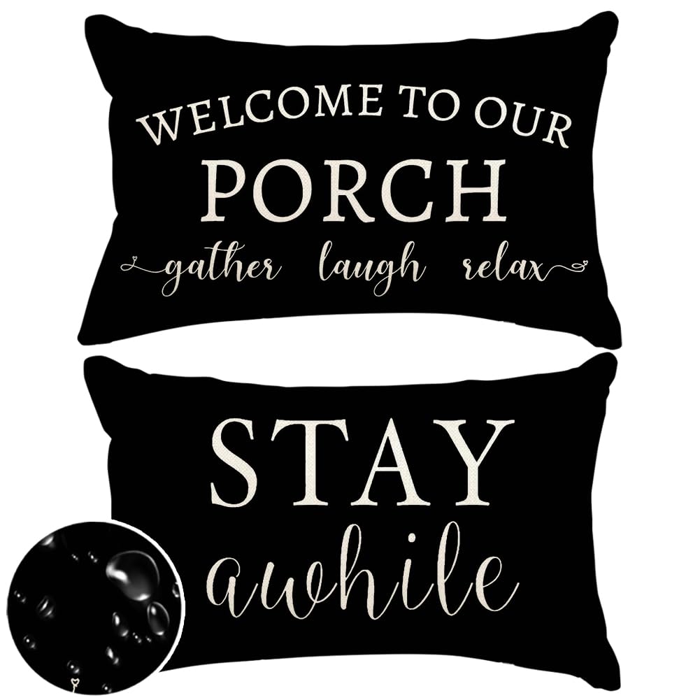 RABUSOFA outdoor pillow cover in black and cream front pattern for porch decor