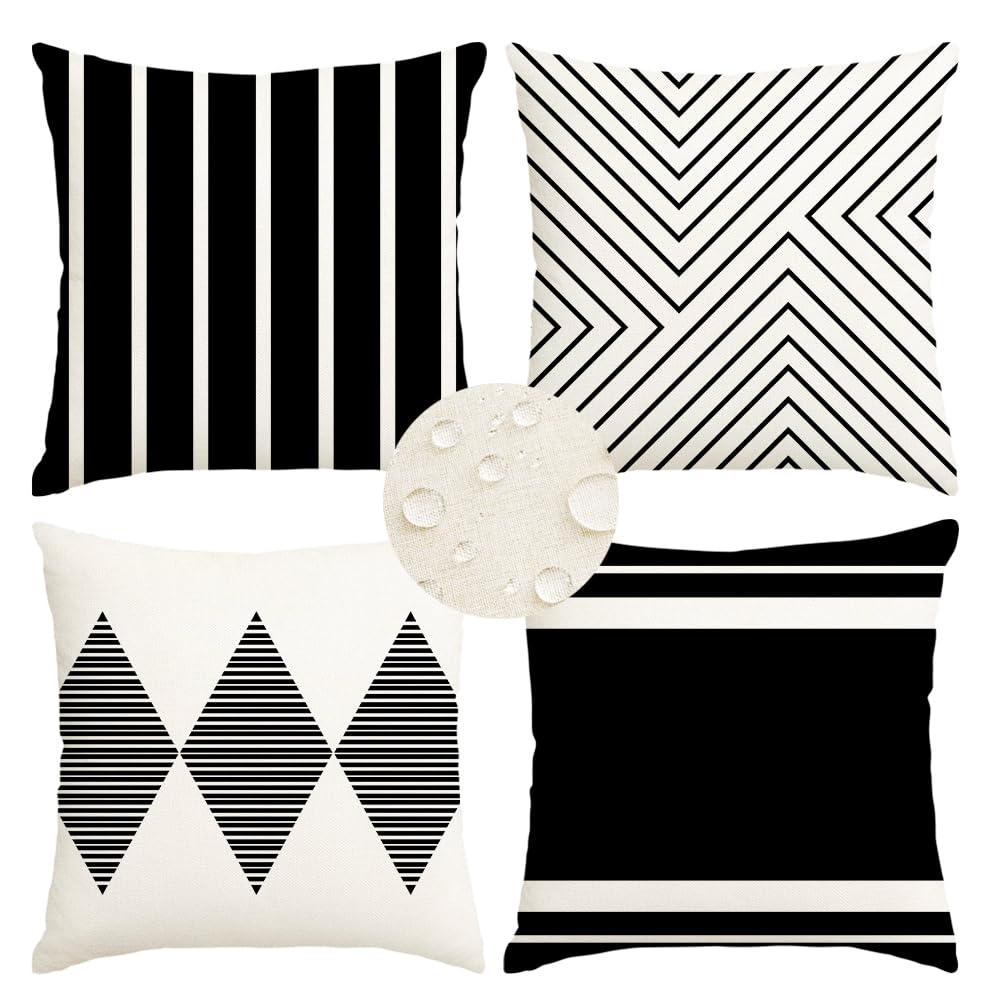 RABUSOFA outdoor pillow cover 18x18 front view for patio seating with stylish black beige design.