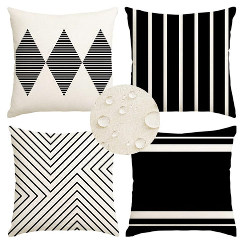 RABUSOFA outdoor pillow cover in black-beige adds chic Boho style to patio seating.