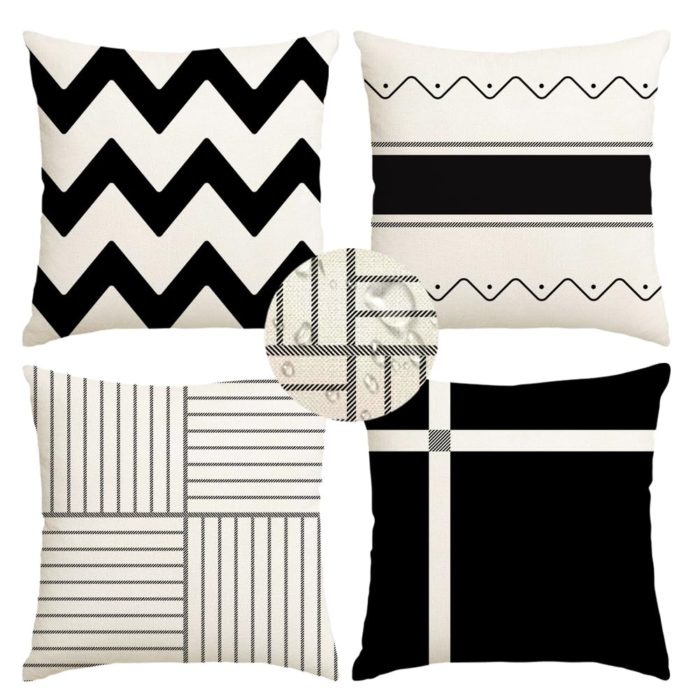 RABUSOFA outdoor pillow cover with black geometric pattern for 18x18 cushions, waterproof