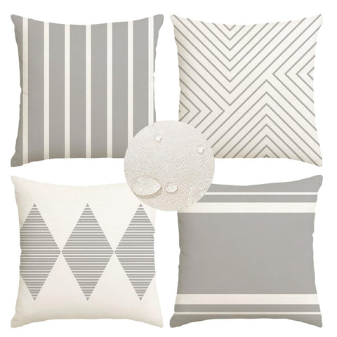 RABUSOFA outdoor pillow covers in gray and beige Boho style on patio cushions