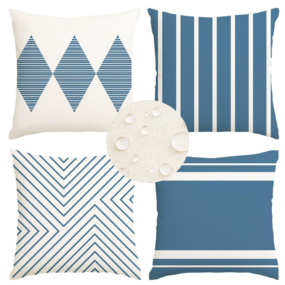 RABUSOFA outdoor pillows blue and white boho for patio decor.