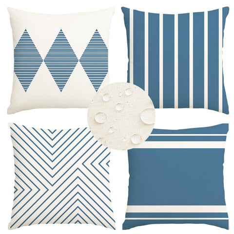 RABUSOFA outdoor pillows blue and white boho for patio decor.