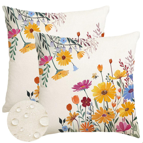 RABUSOFA spring summer pillow cover with yellow daisy front for outdoor patio decor.