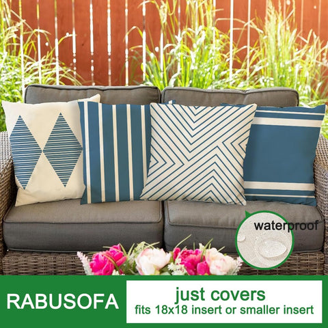 RABUSOFA Sunbrella-inspired waterproof cushion cover near poolside.