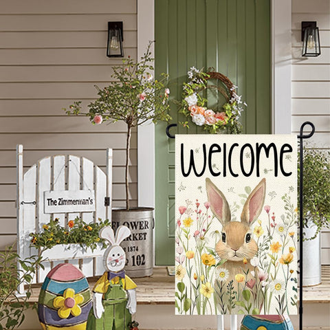 RABUSOFA double-sided flag shows vivid daisies, readable from either direction.