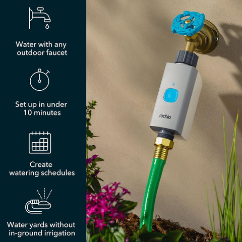 Rachio app-control interface on screen enabling flexible watering schedules.