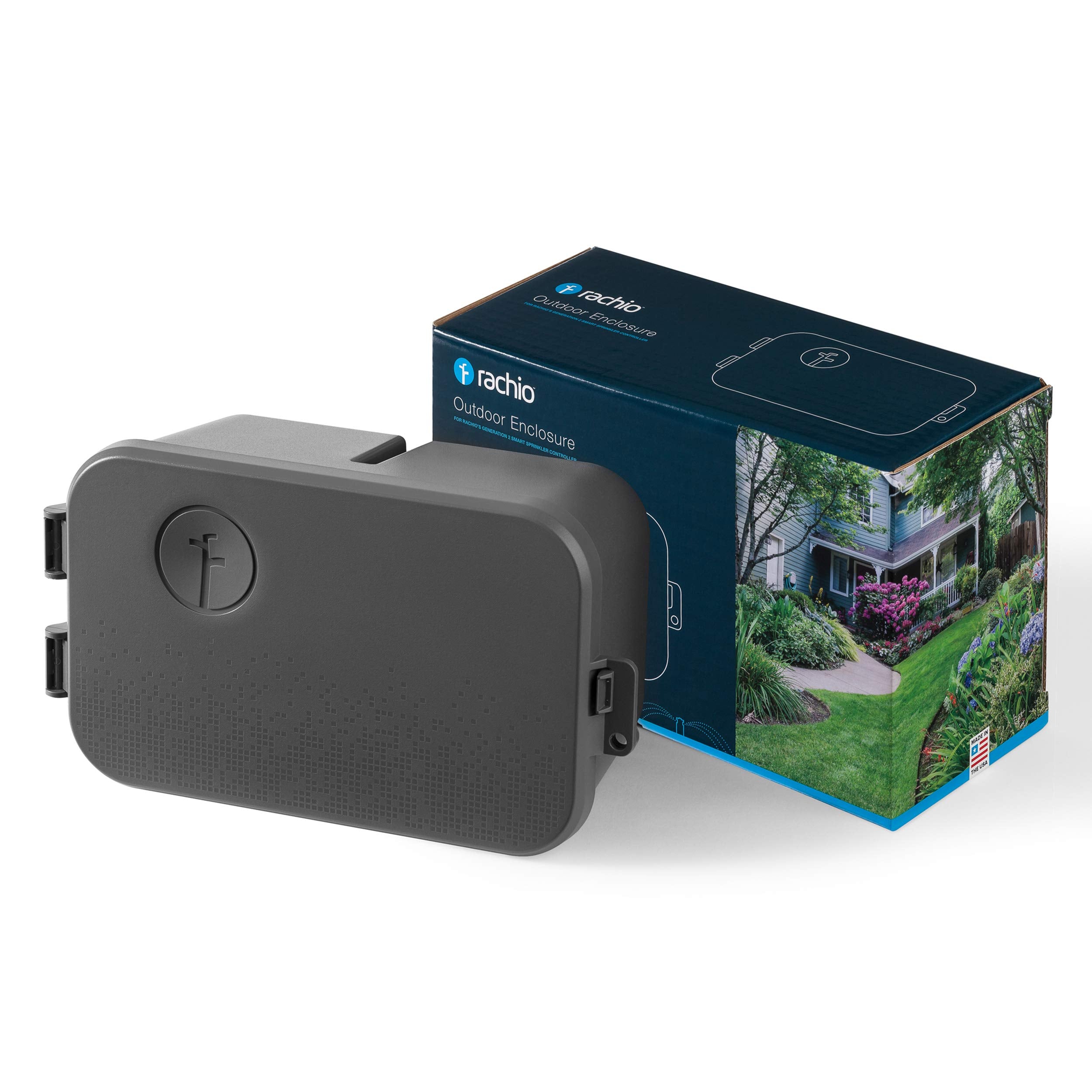 Rachio outdoor enclosure lockable security tab deters theft during outdoor use.