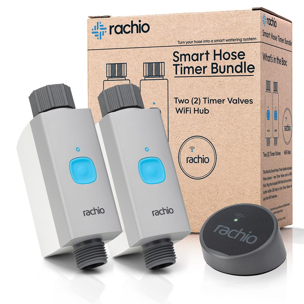 Rachio Smart Hose Timer with two valves installed for precise irrigation control.