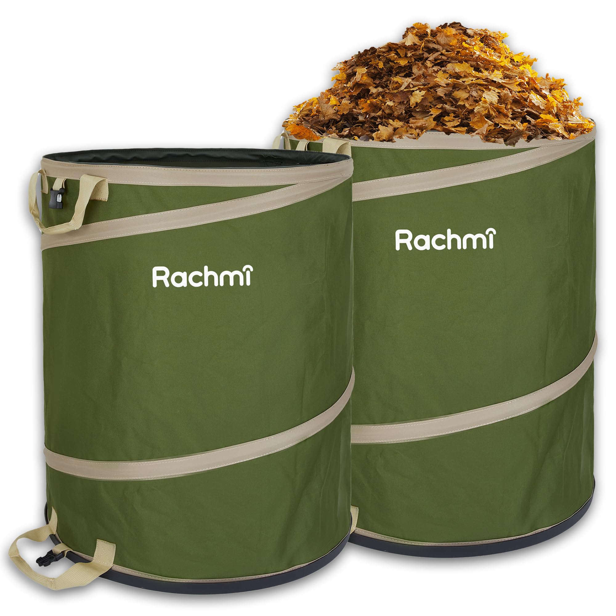 Rachmi 47-gallon garden bag pop-up with sturdy base for easy yard cleanup.