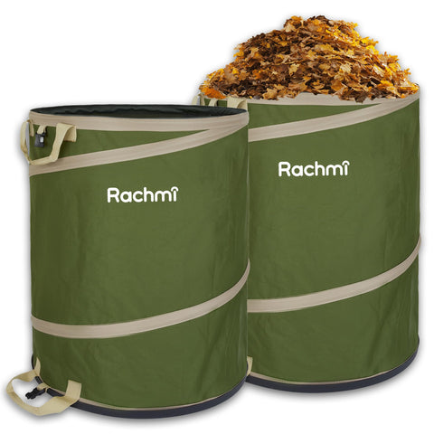 Rachmi 47-gallon garden bag pop-up with sturdy base for easy yard cleanup.