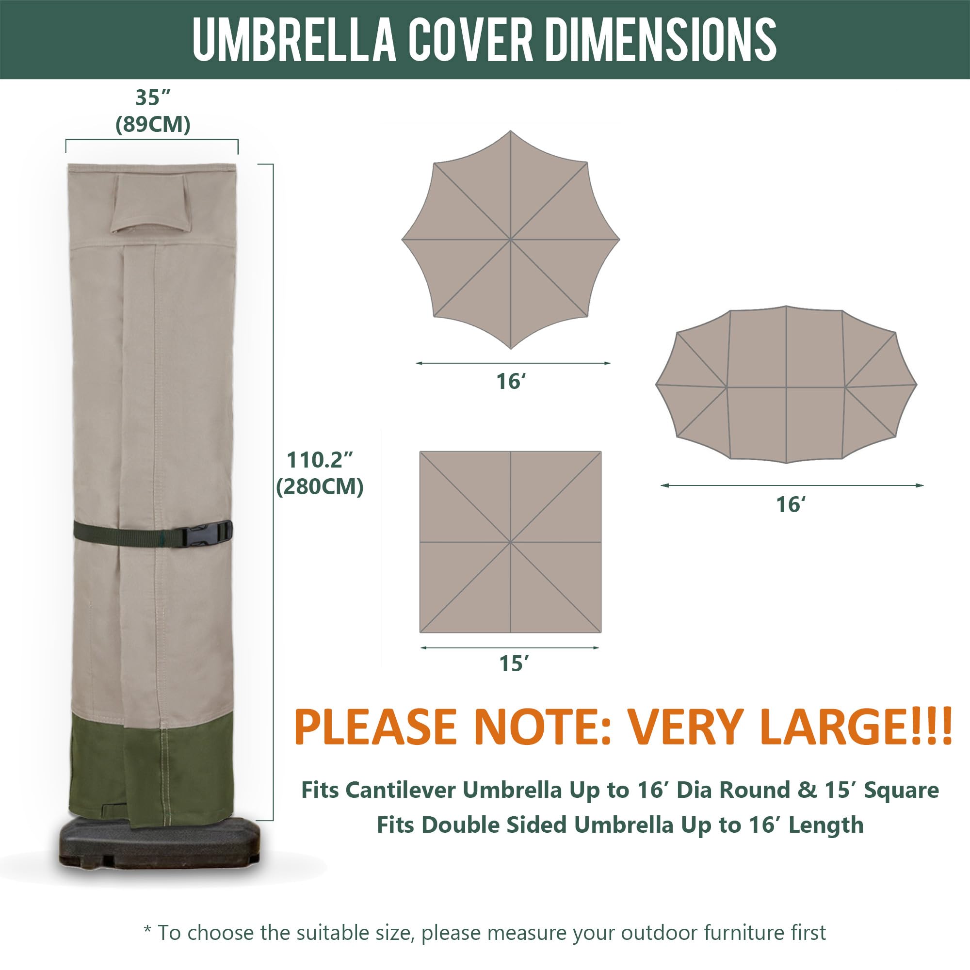 Rachmi 600D oxford fabric umbrella cover guards against weather, extending umbrella lifespan.
