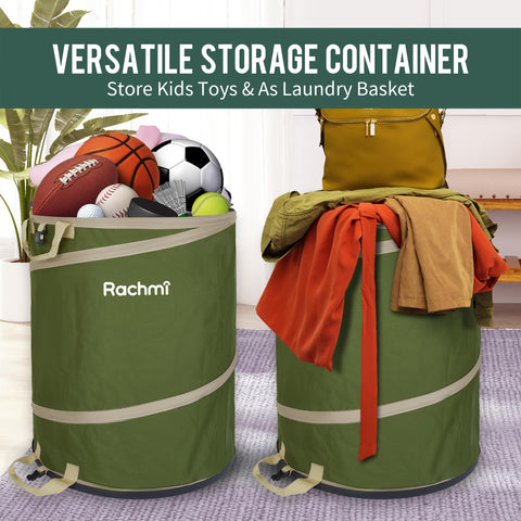 Rachmi collapsible camping trash can folds flat for compact trunk storage.