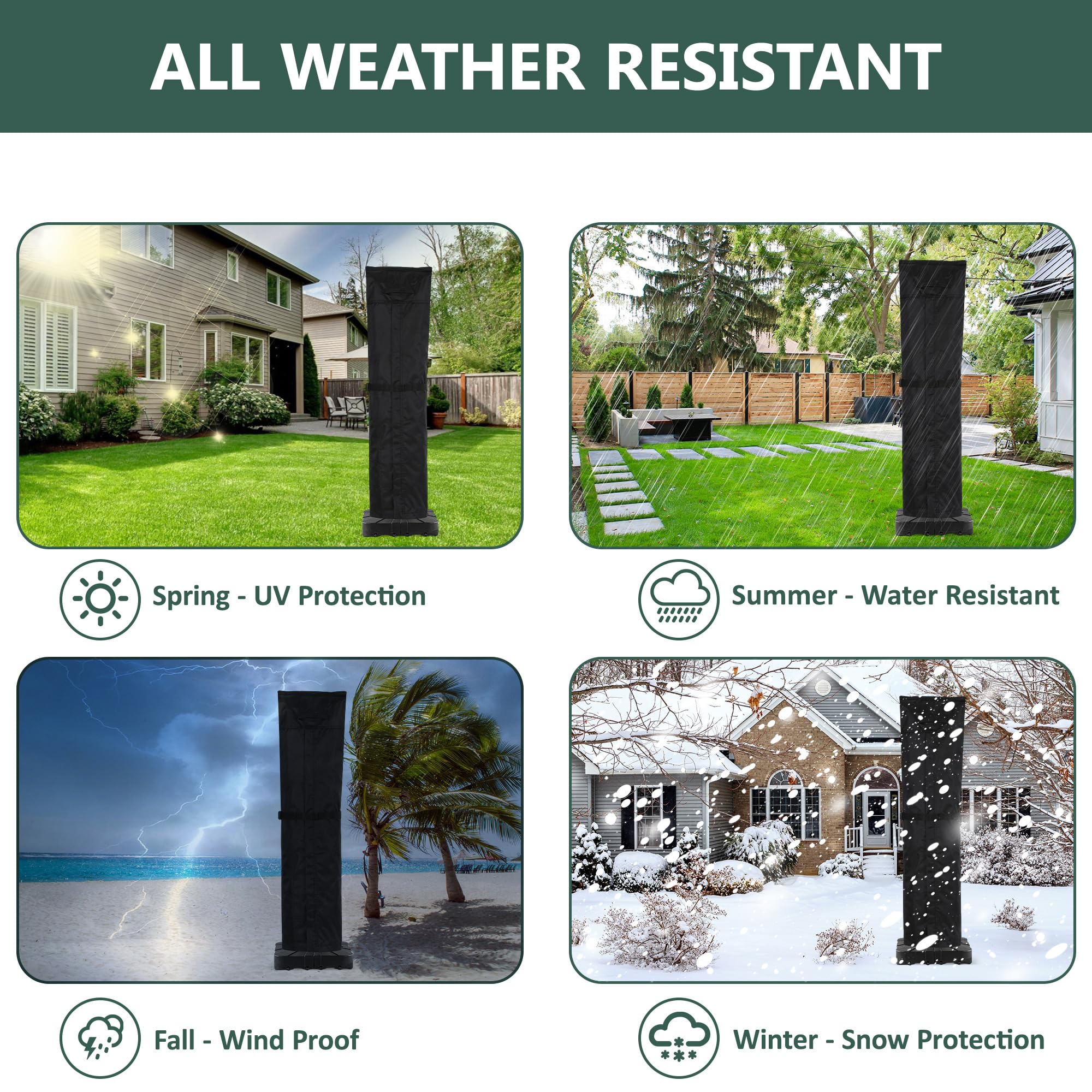 Rachmi weather resistant fabric protects the umbrella against elements