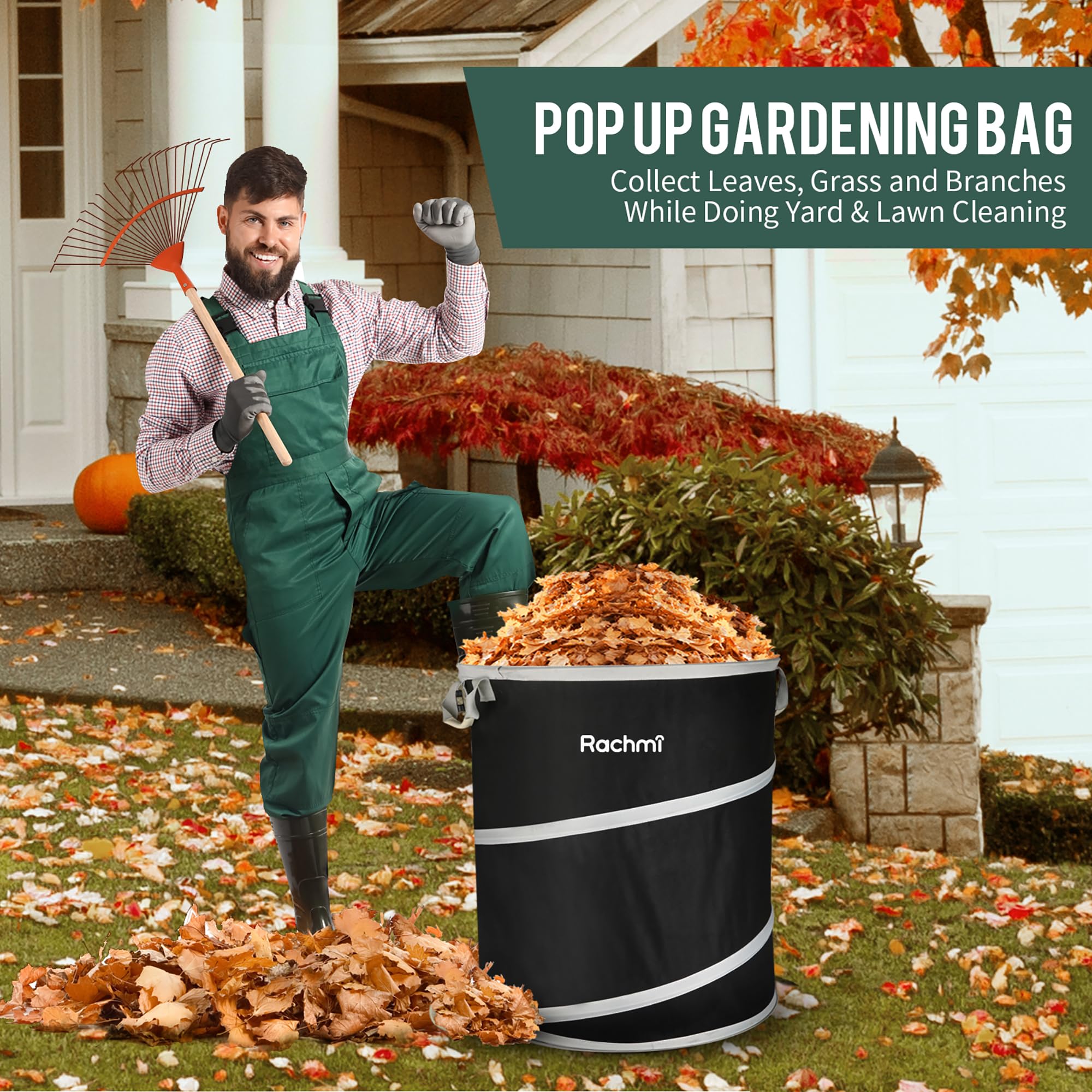 Rachmi pop-up garden bag collects leaves and branches for easy disposal