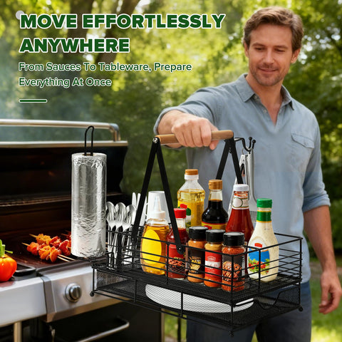 RACOBOT Grill Caddy durable metal build with wooden handle