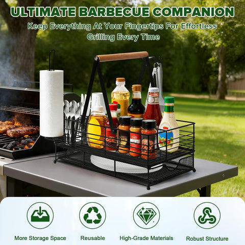 RACOBOT Grill Caddy side hooks and utensils within easy reach