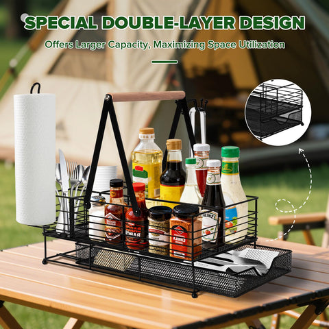 RACOBOT Grill Caddy smart compartments for bottles and plates