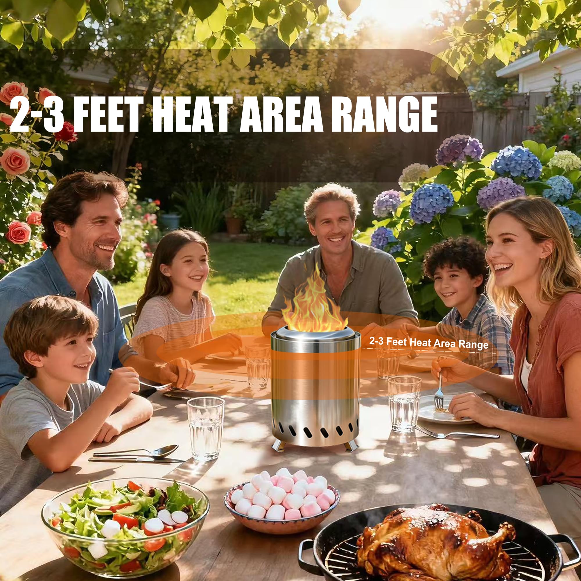 Radd Keep backyard patio setup with fire pit on table