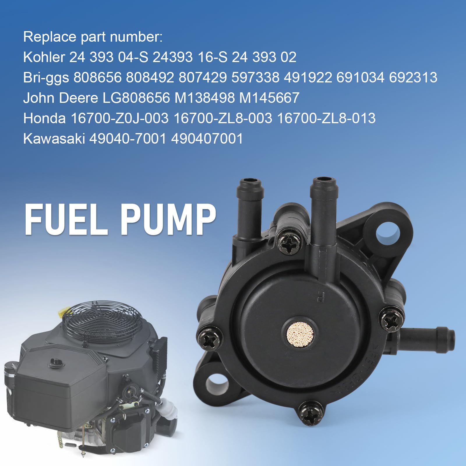 RADHLBNIU replacement fuel pump with cross-reference part numbers.