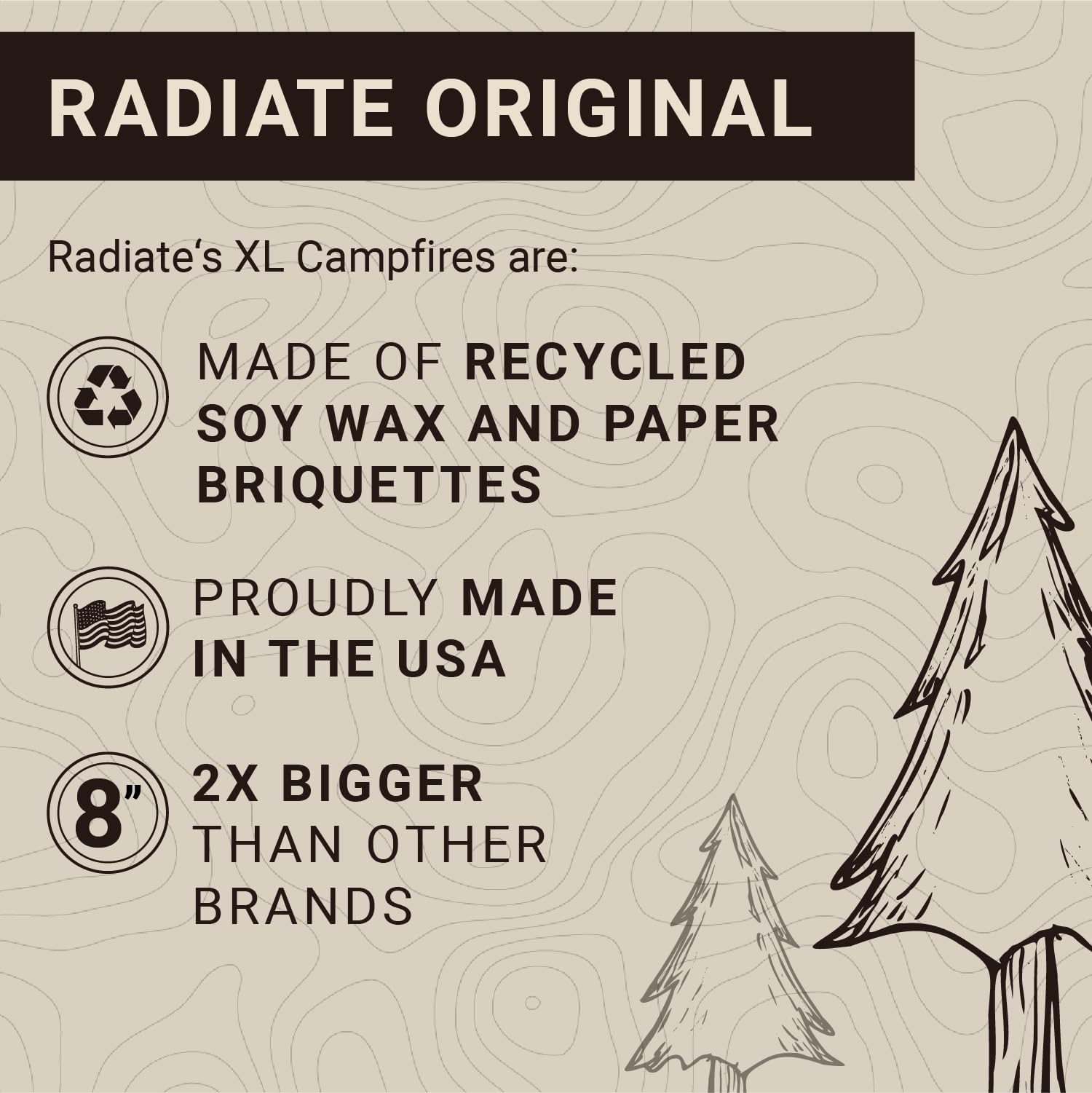 Radiate 2-Pack XL 8-inch campfire made in USA ensures durable, portable heat.