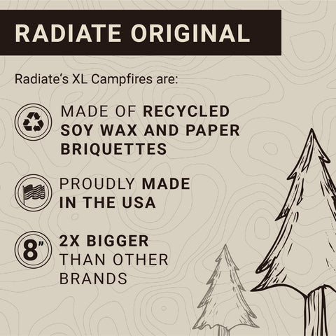Radiate 2-Pack XL 8-inch campfire made in USA ensures durable, portable heat.