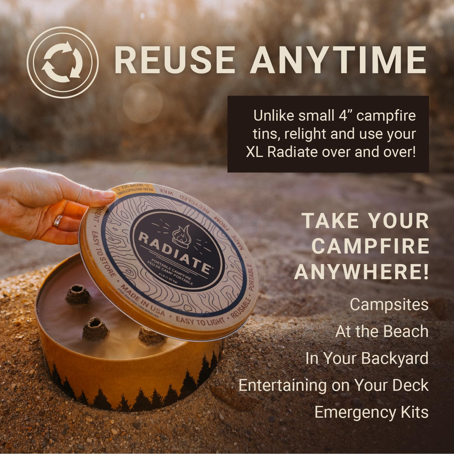 Radiate XL smokeless design creates clean ambiance outdoors