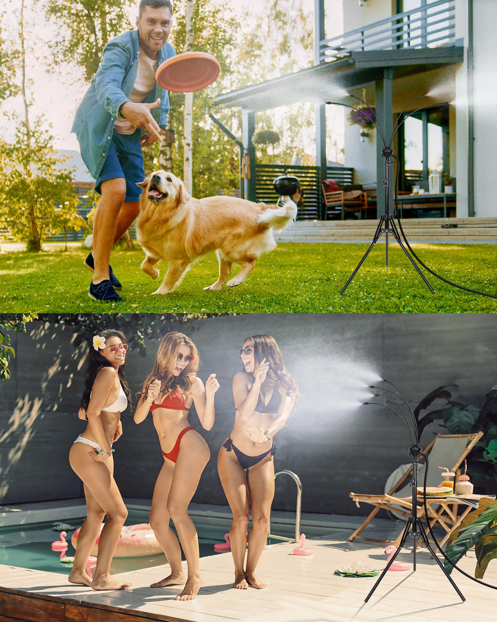 Rafow portable mister setup for poolside and barbecues